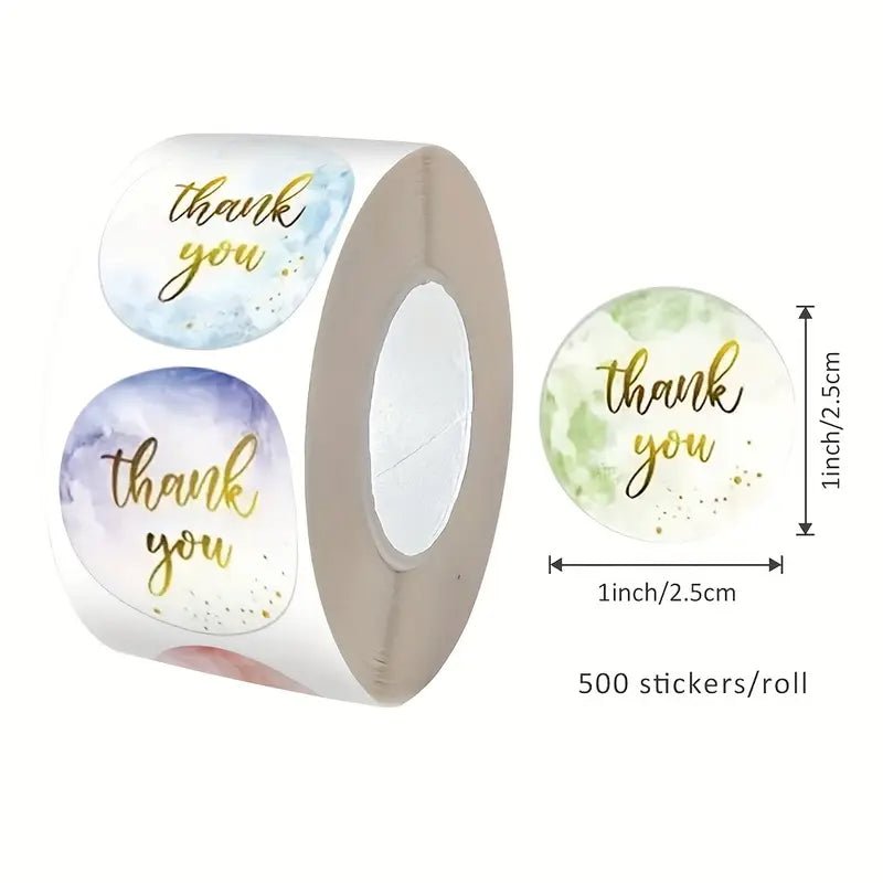 500pcs/roll Colorful Round Thank You Stickers - Mystery Deals