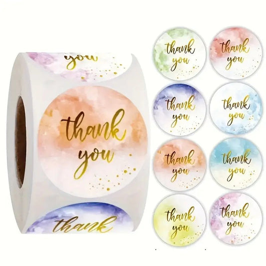 500pcs/roll Colorful Round Thank You Stickers - Mystery Deals